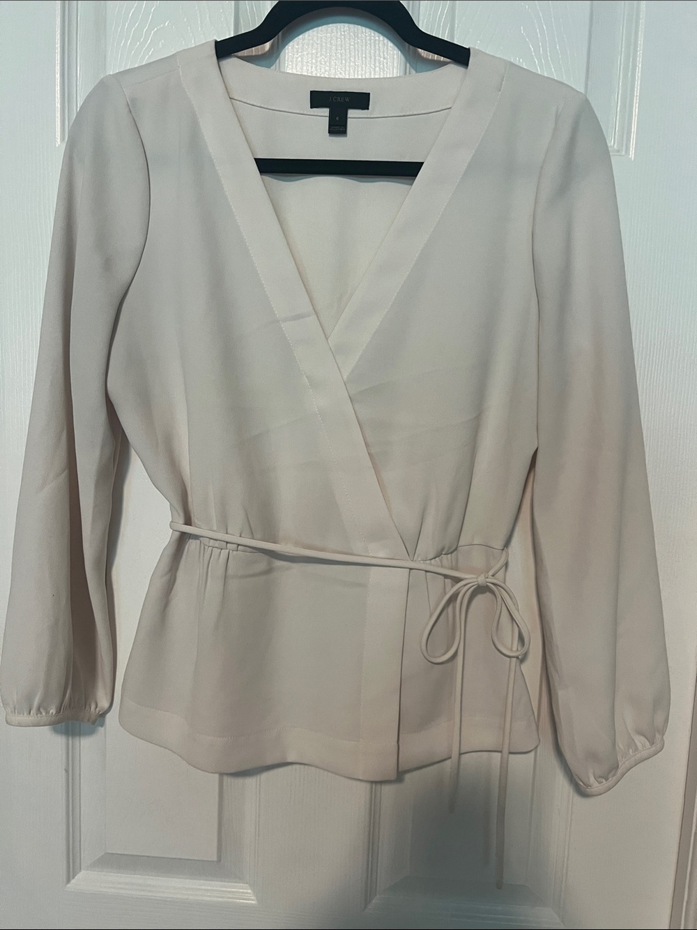 J. Crew Cream Wrap-Style Blouse with Tie